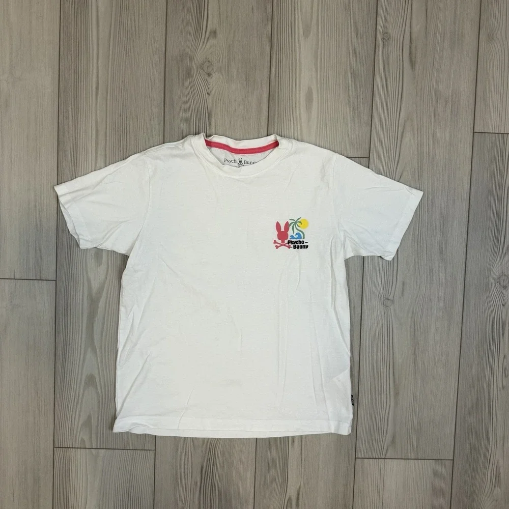 Psycho Bunny T-Shirt Graphic Tee Beach Palms Sun Short Sleeve Youth Sz‎ L 14/16
